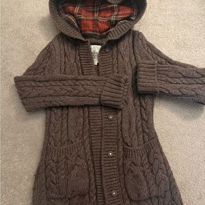 eland Hooded Cable Knit Button-Front Sweater Cardigan - Brown